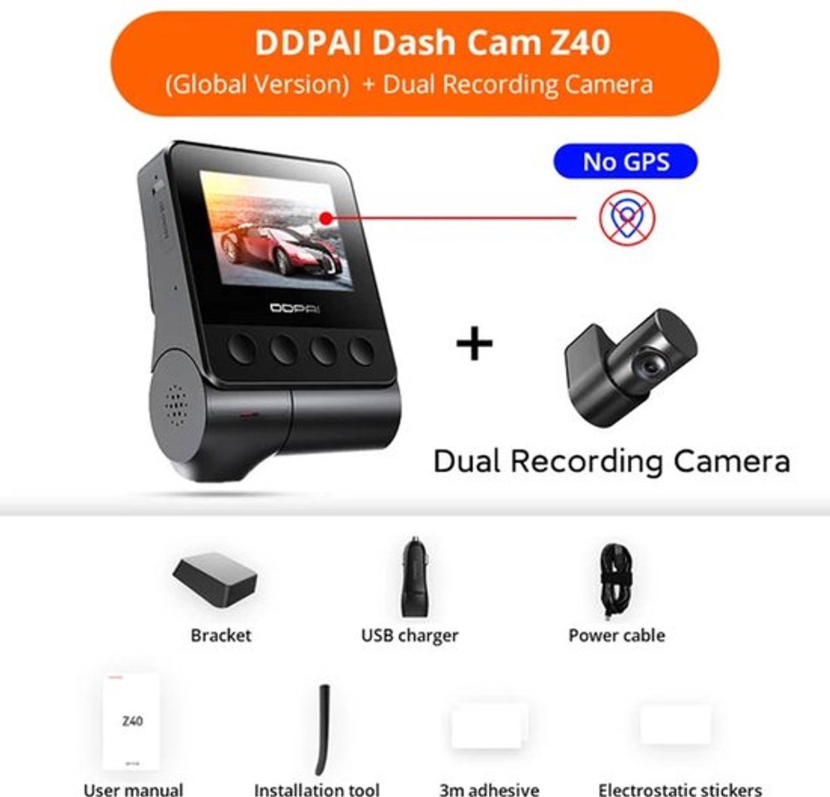Dash Cam Dual Car Camera – 1944P HD – WiFi – Voor & Achter – 24H Parkeerbeveiliging – D²save Opslag – Zonder Geheugenkaart
