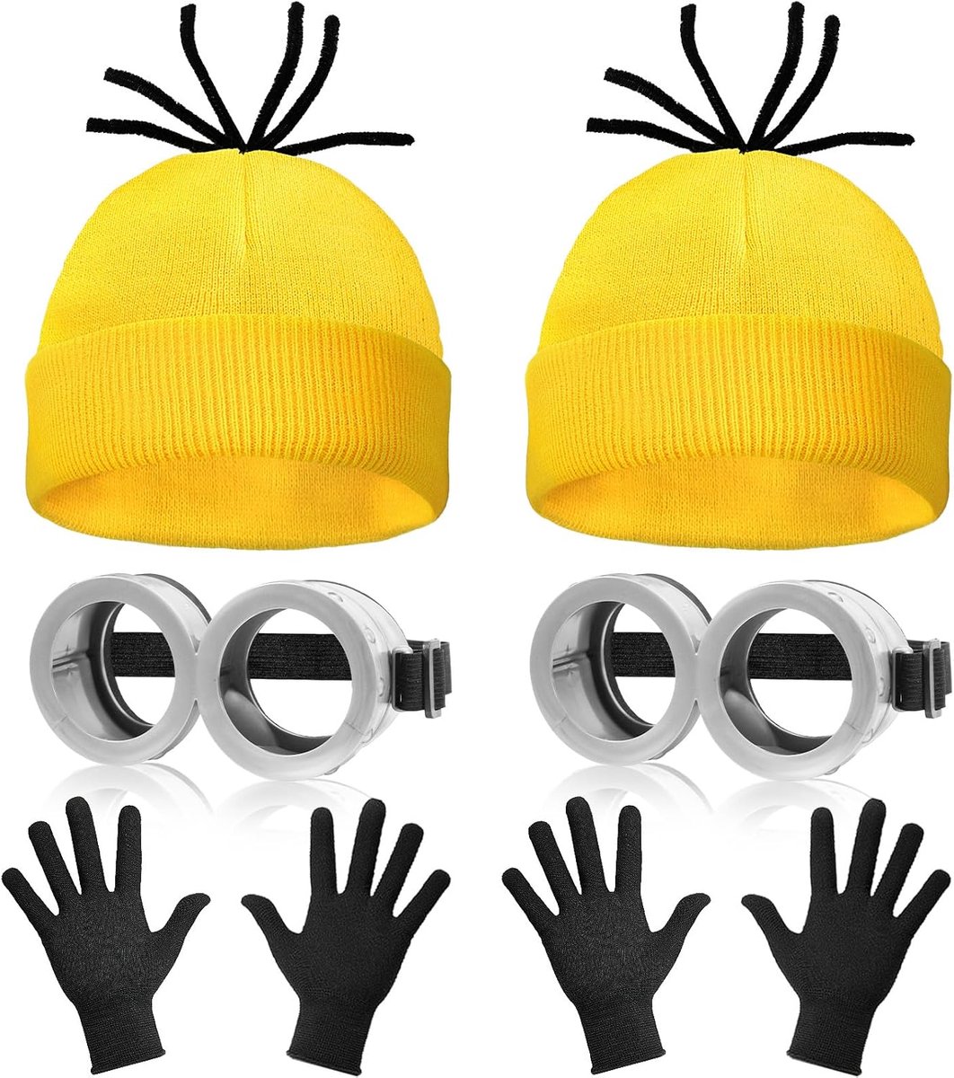 JeiibrZui Karneval Kostüm Damen - Geel Feestpakket - 6 Delig Set Inclusief Muts Bril En Handschoenen - Unisex Voor Volwassenen En Kinderen - Ideaal Voor Carnaval Cosplay En Themafeesten