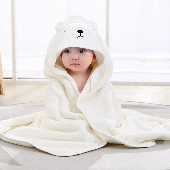 Fleece Badcape met Capuchon - 80x80 cm - Wit - Dier - Baby - Kraamcadeau - Babycape van Sunnybaby — afbeelding 4