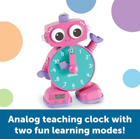 Leerklok Robot - Tijd Leerklok - Kinderen Leren Klokkijken - Met Muziek en Licht - Medium - Roze — afbeelding 3