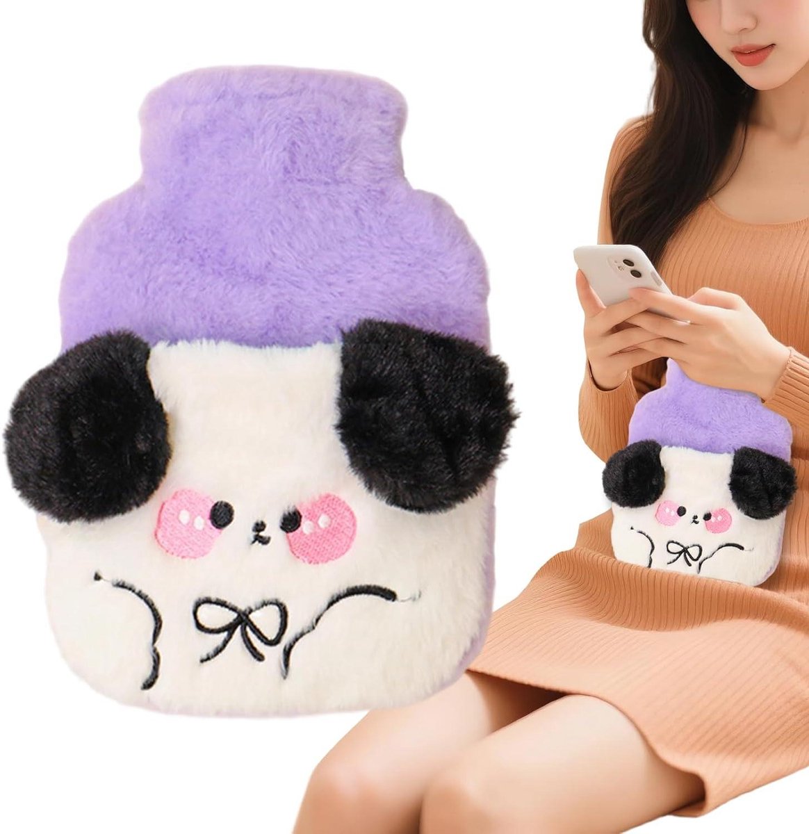 Warme Waterfles - Pluche Kruik - Ontspanning en Comfort - Zachte Cartoon Hoes - 20 cm - Multicolor