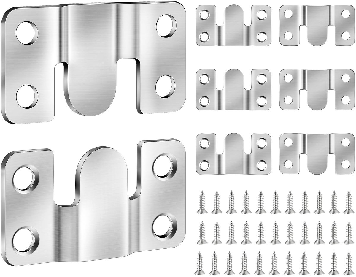 carmdering - Zwaartekracht Haken - Zwaarlast Bevestiging - Muurbevestigingssysteem - Interlock Vergrendeling - Rostvrij Staal Constructie - 2 Mm Dik Metaal - Geborstelde Afwerking - Universeel Ontwerp - 8 Stuks