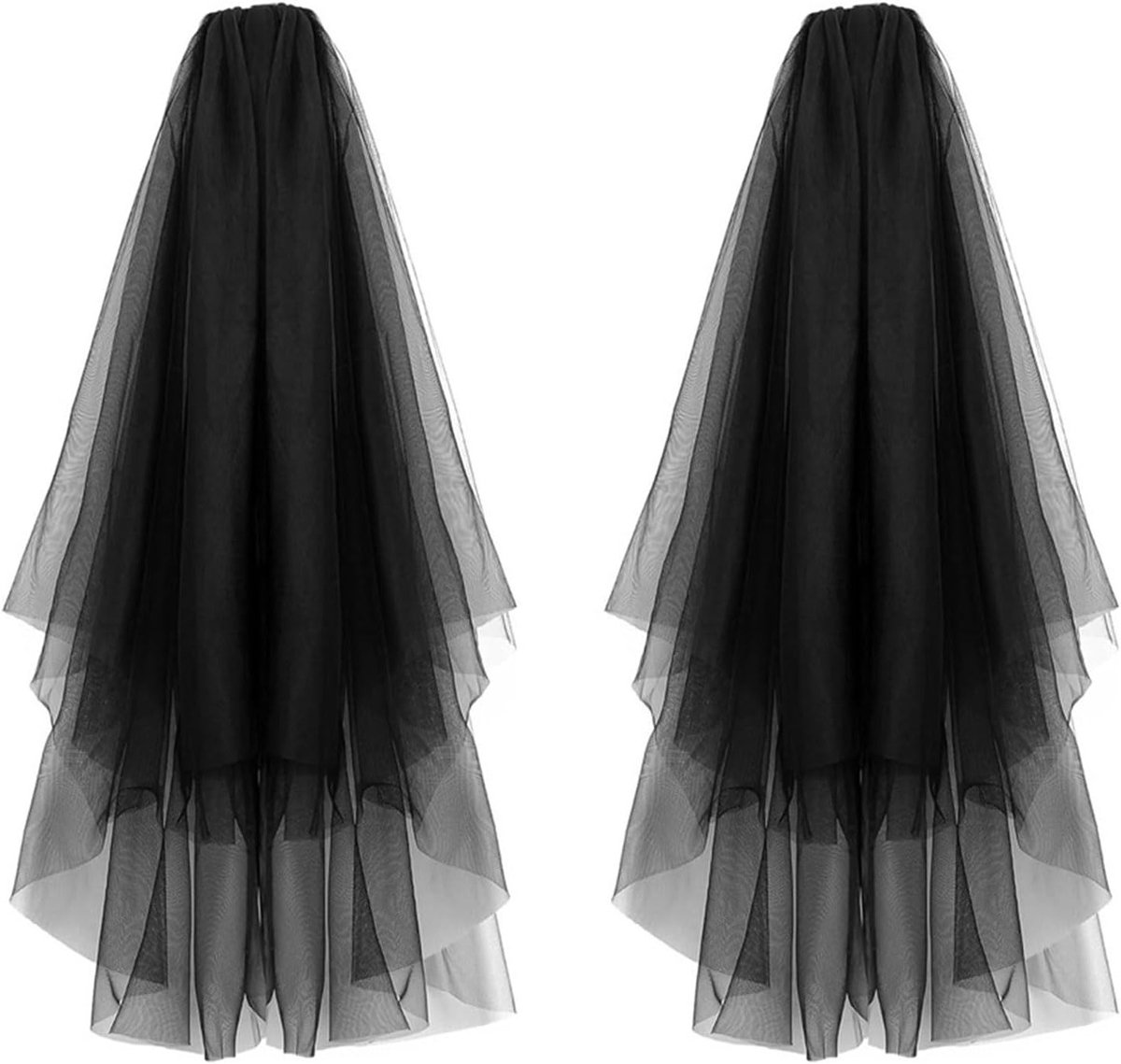 2 Stuks Zwarte Bruidssluier voor Halloween en Bachelorette Party - Kostuumaccessoire voor Bruiloft en Verkleedfeest met Kam