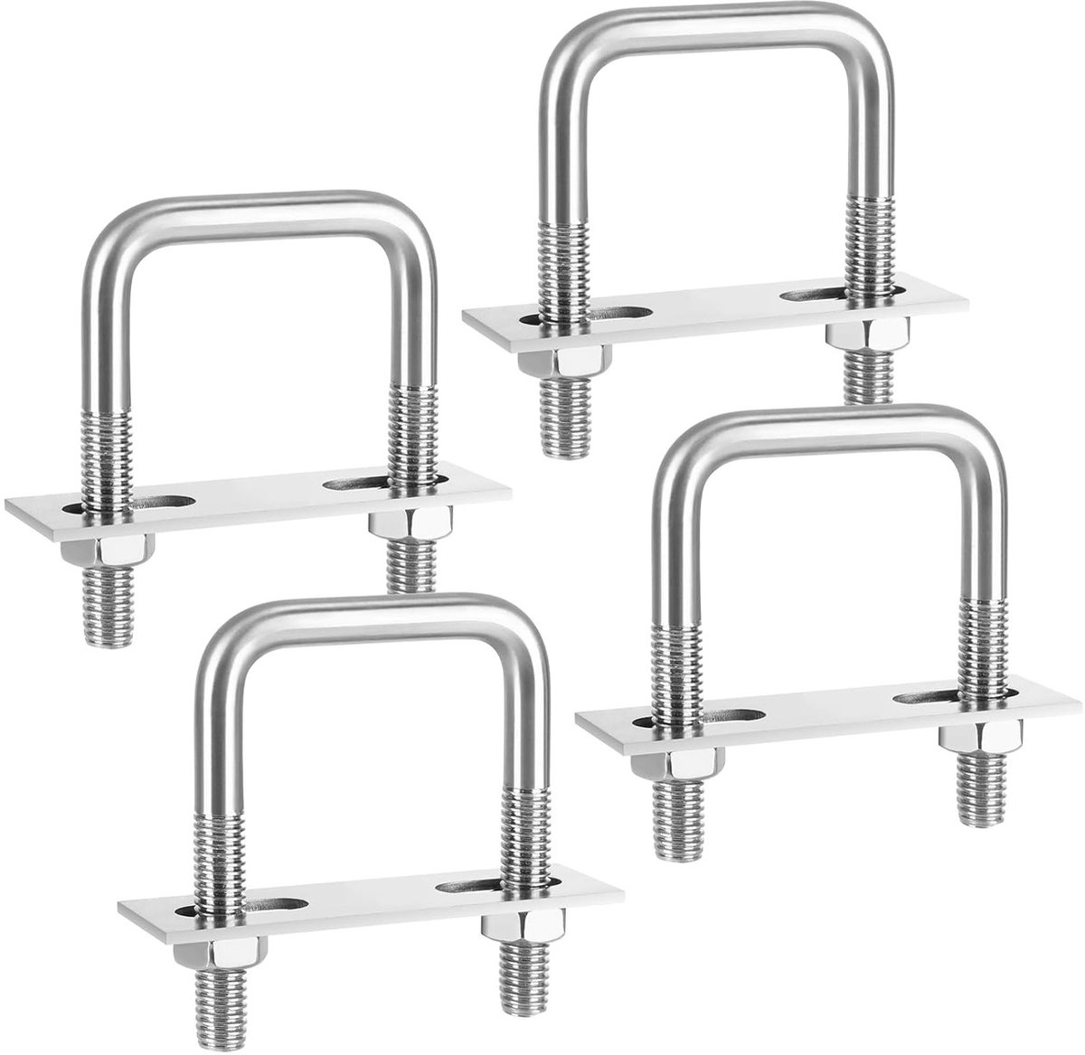 Set van 4 U-vormige schroeven met moeren, bevestigingsbouten en ringen voor hekwerk, roestvrij staal, ideaal voor buisbevestiging en framebevestiging