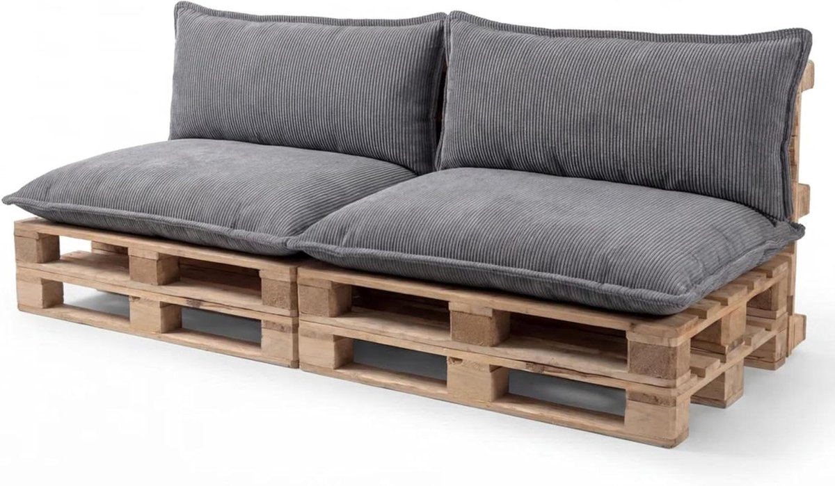 Palletkussens Set - Zitkussens Europallet - Tuinmeubelen Comfort - Glad Design Met Bies - 120x80cm + 120x40cm - Donkergrijs