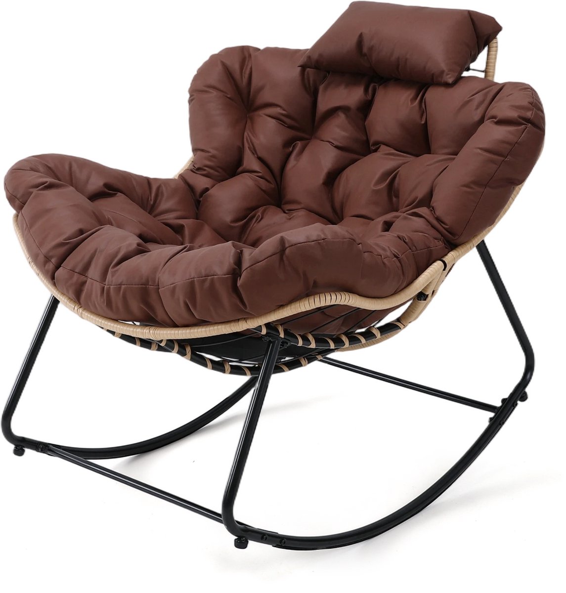 HomeMiYN Ergonomische Schommelstoel – Koffie – Zacht Techstof – 120 kg Capaciteit – Elegante en Comfortabele Ontwerp – Perfect voor Woonkamer & Patio – Gezellige Schommelstoel – Duurzame Loungestoel voor Ontspanning – Unieke Vorm