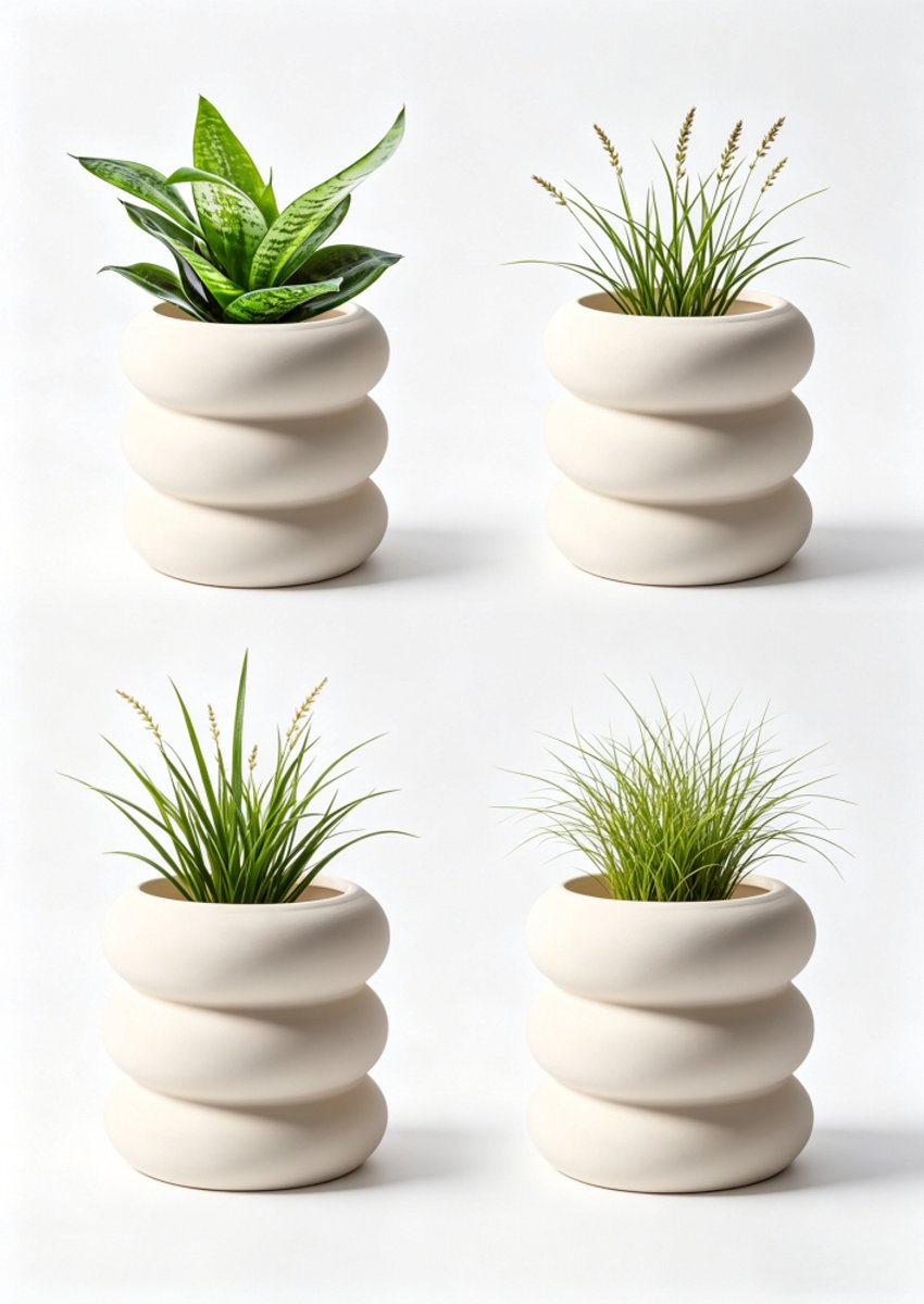 carmdering - Keramische Bloempot - Plantenpot - Cactusvaas - Met drainagegat, uniek ontwerp, vuurvast keramiek - Perfect voor vetplanten en cactussen - Voor binnen en buiten - Ideaal cadeau voor plantenliefhebbers - 4 stuks