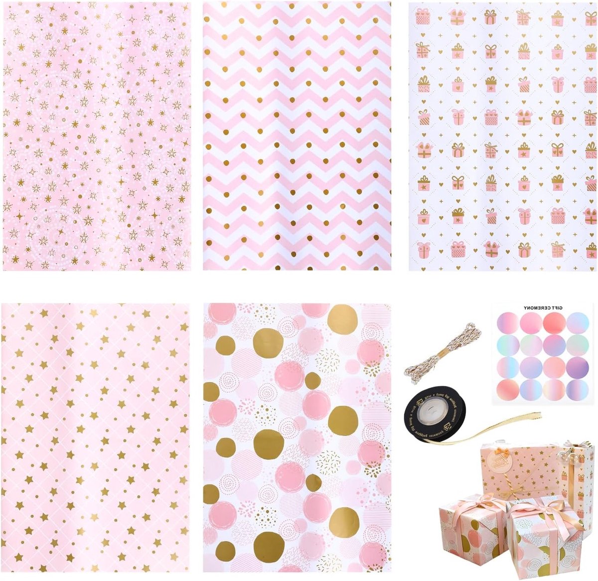 Verjaardagscadeaupapier in zwart en goud met een elegant design voor feestelijke gelegenheden