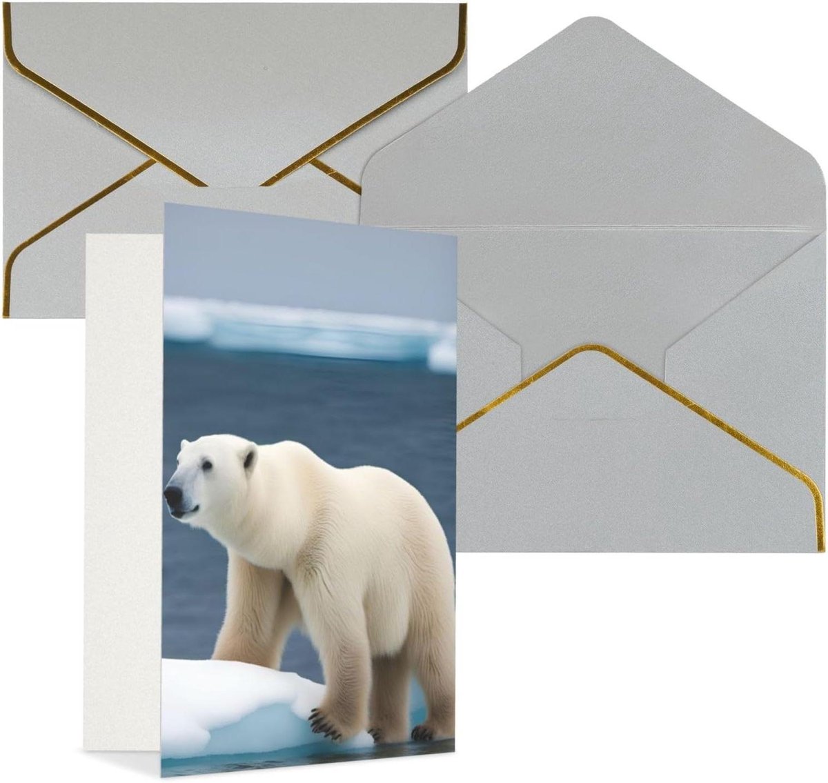 Wenskaarten Set - Notecards Enveloppen - Alle Gelegenheden - Parelpapier met Gouden Rand - 4.5 x 6 Inch - Lichtgrijs