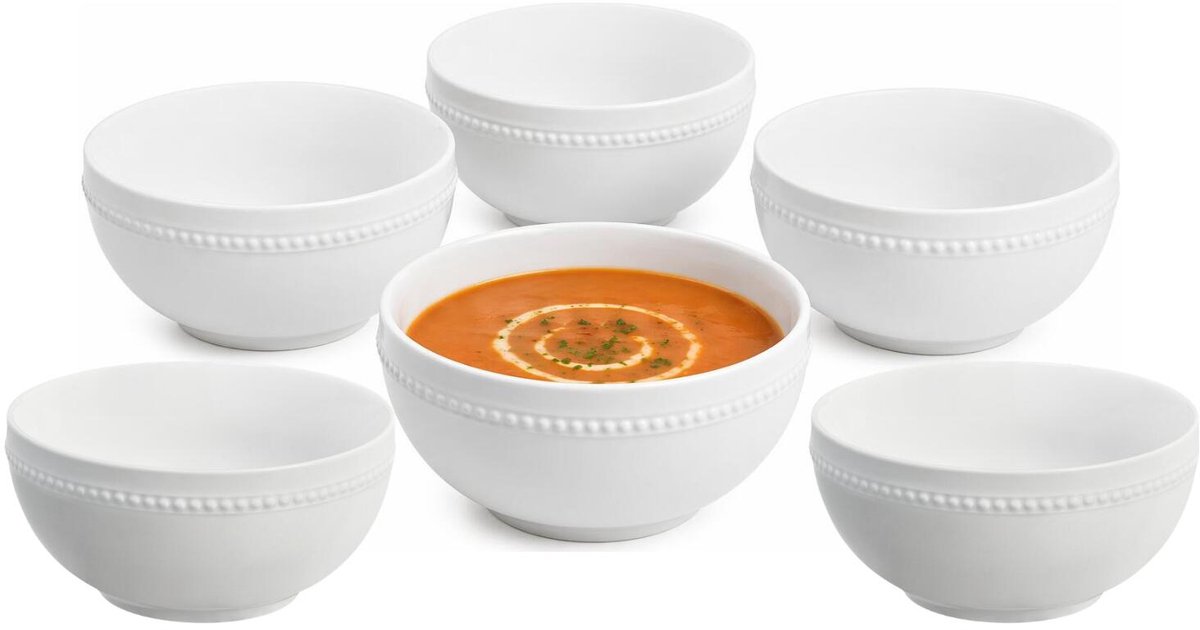 Vessia Soepkommen Versailles - wit - 12x stuks - 15 x 8 cm - keramiek - kommetjes / schaaltjes - 600 ml - stapelbaar