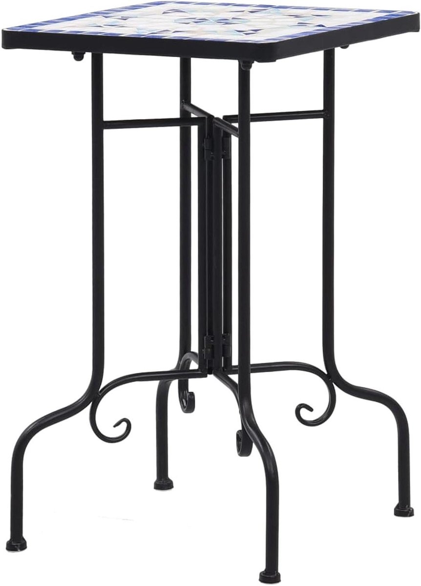 Mozaïek Bijzettafel - Keramische Tafel - Buiten Zitten - Weerbestendig Tafelblad - 56 x 42 cm - Blauw Wit