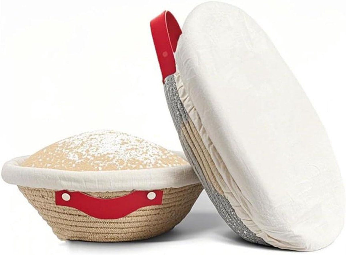Rijsmandje Brood - Zuurdesem Mand - Brood Bakken - Linnen Voering Deksel - Rond Ovaal - Beige Wit