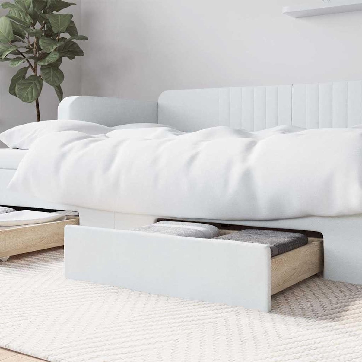 Bedladen 2 stuks - Opbergbakken - Extra opbergruimte - Met wieltjes - 67x50x16 cm - Wit