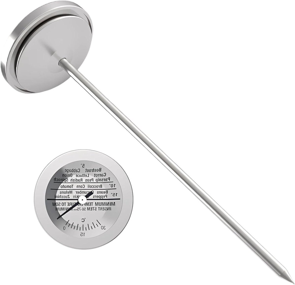 Bodemthermometer - Tuin thermometer - Planten Groei Ondersteunen - Roestvrij staal - 66 inch sonde - Zilver