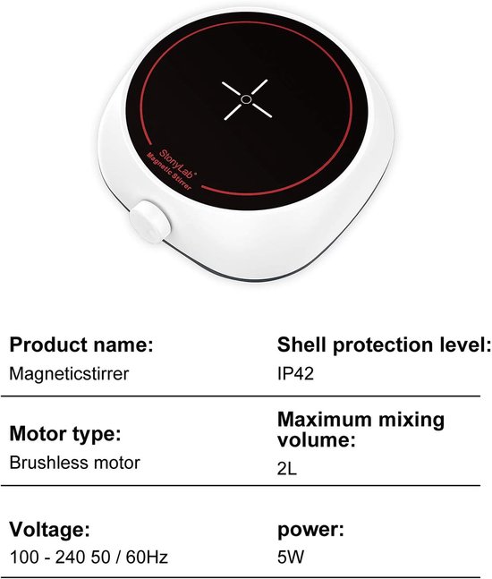 Mini Magnetische Roerder - Magneetroerder Lab - Vloeistoffen Mengen - Traploos Instelbaar - 2L Capaciteit - Wit van MINI — afbeelding 5