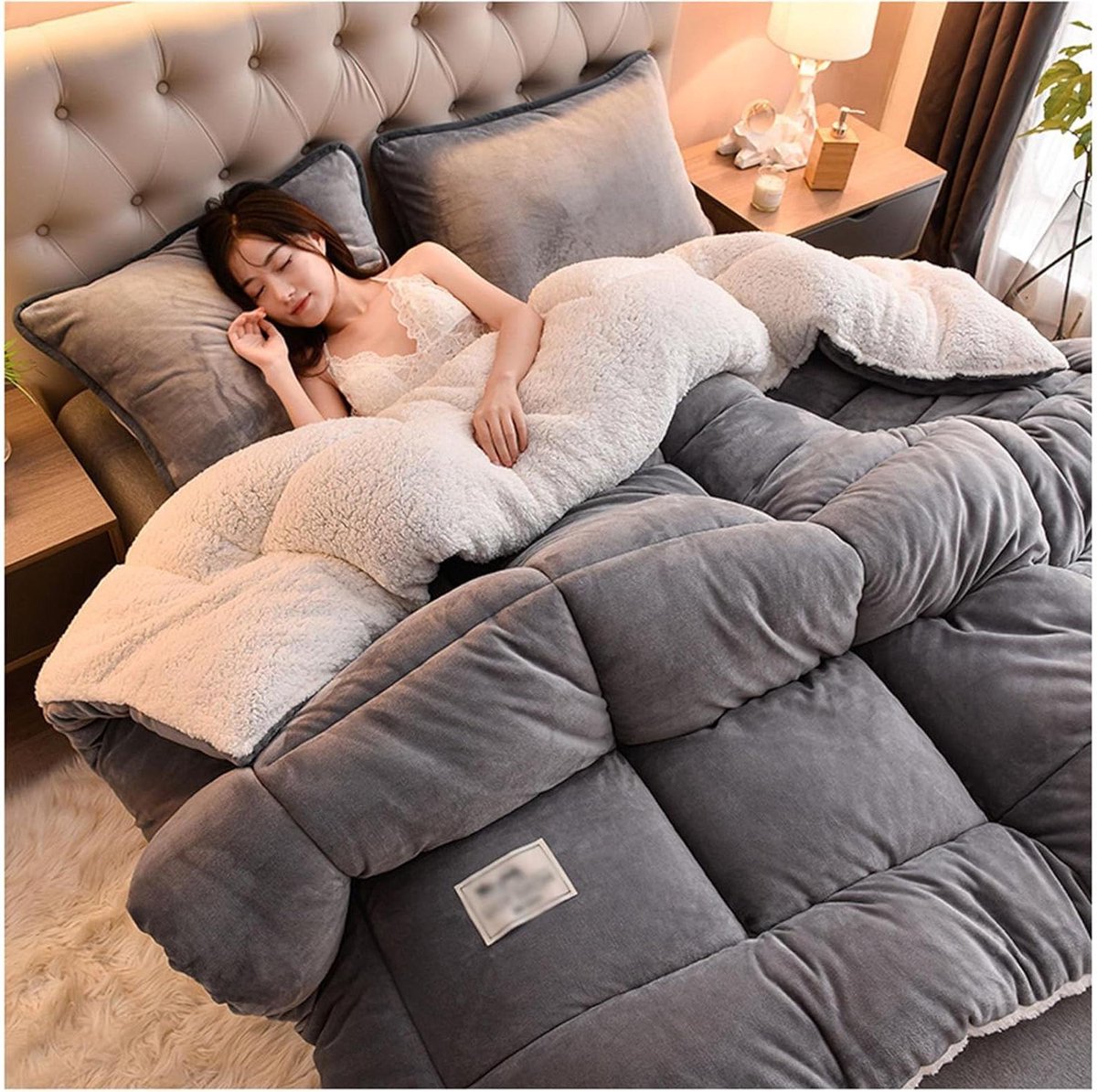 ZTGL Elegant Comfortable Heavy Winter Duvet, Super Soft Warm Double-Sided Velvet Thick Blanket, Reversible Down Alternative Micro Suede Bed Duvet Core for Cold Weather,C,200x230cm(4kg)