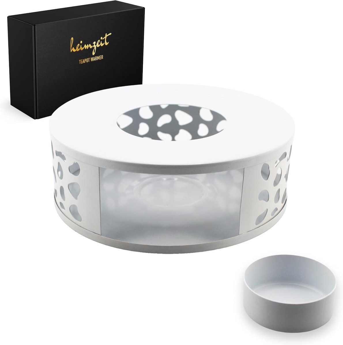Thee Rechaud - Warmer Houder - Drank Warm Houden - Elegante Bladprint - Ø 15 cm - Wit