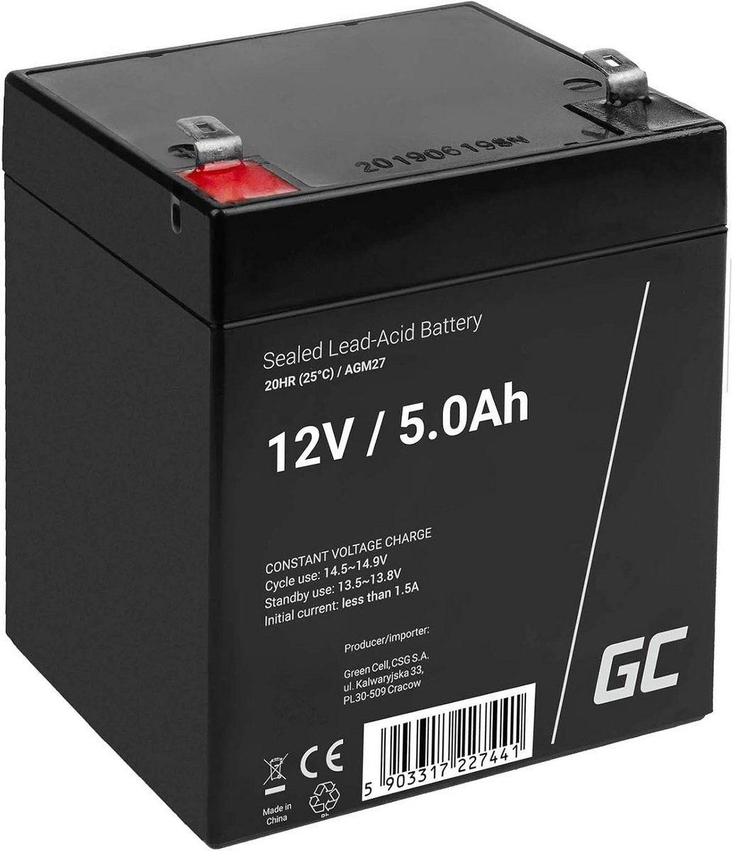 AGM Batterij - VRLA Accu - Noodstroomvoorziening - Onderhoudsvrij - 12V 5Ah - Zwart