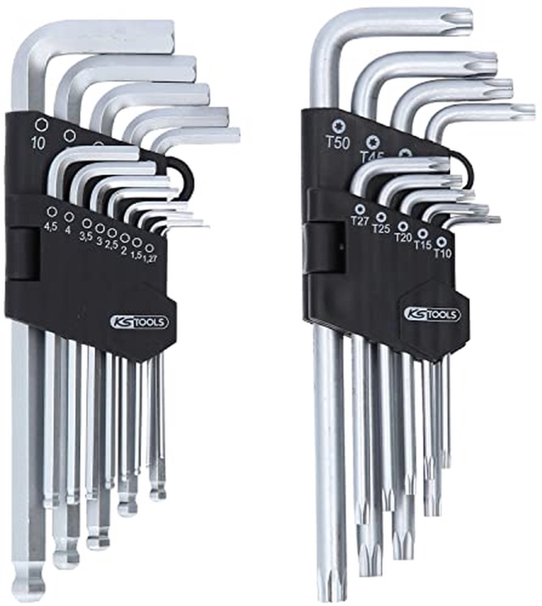 Hoekstiftsleutelset - Torx Inbus - Klusserij Monteren - Lange Uitvoering - 22 Delig - Zilver