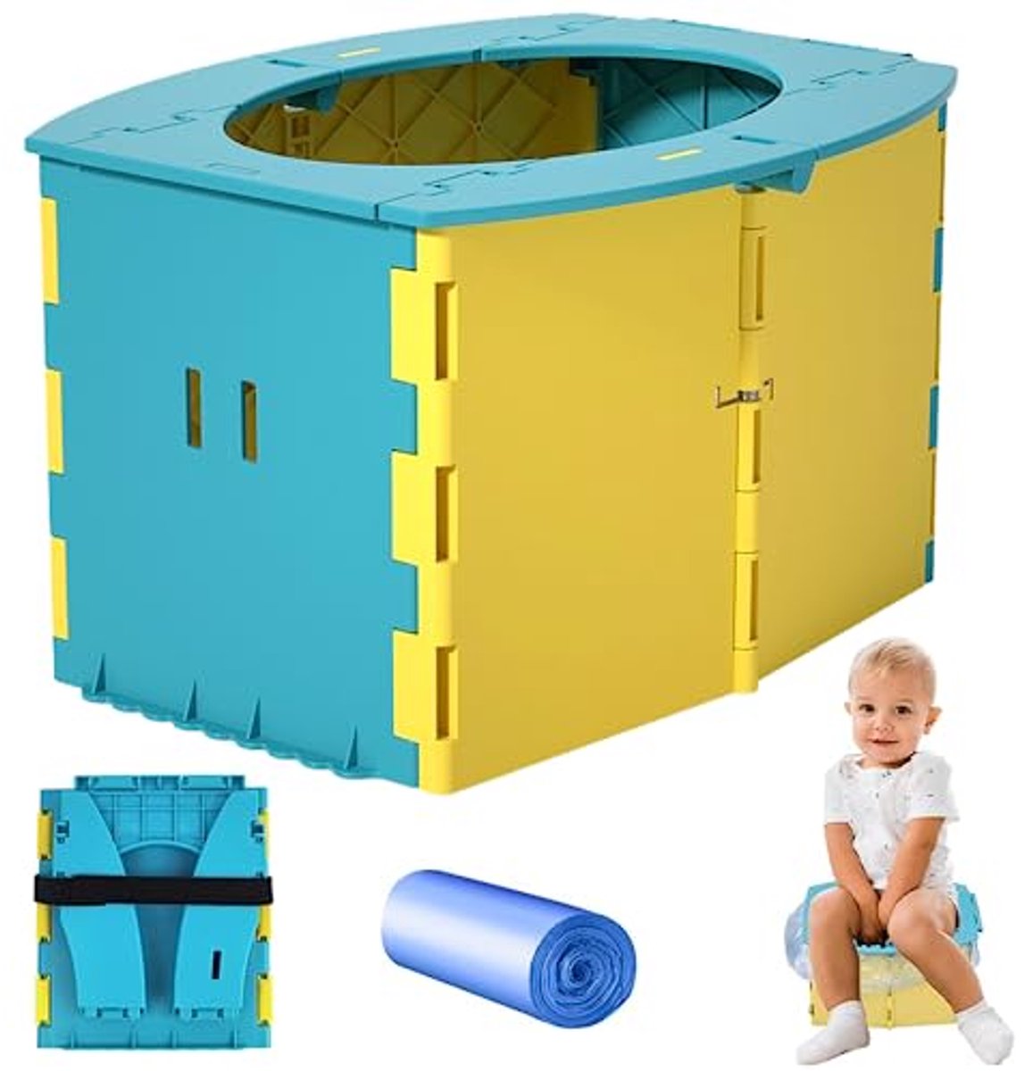 Draagbaar Potje - Reistoilet Kinderen - Zindelijkheidstraining - Opvouwbaar & Compact - 24.5cm - Blauw Geel