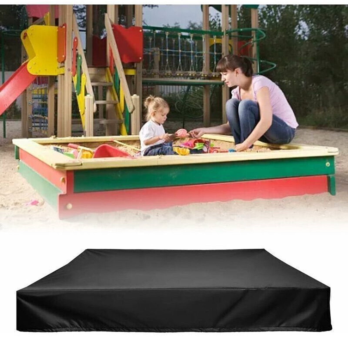 Zandbakafdekking met trekkoord, waterdicht zandbakzeil, 120x120 cm, water- en stofdicht, Geschikt voor zandbakken, zwembaden en tuinen.