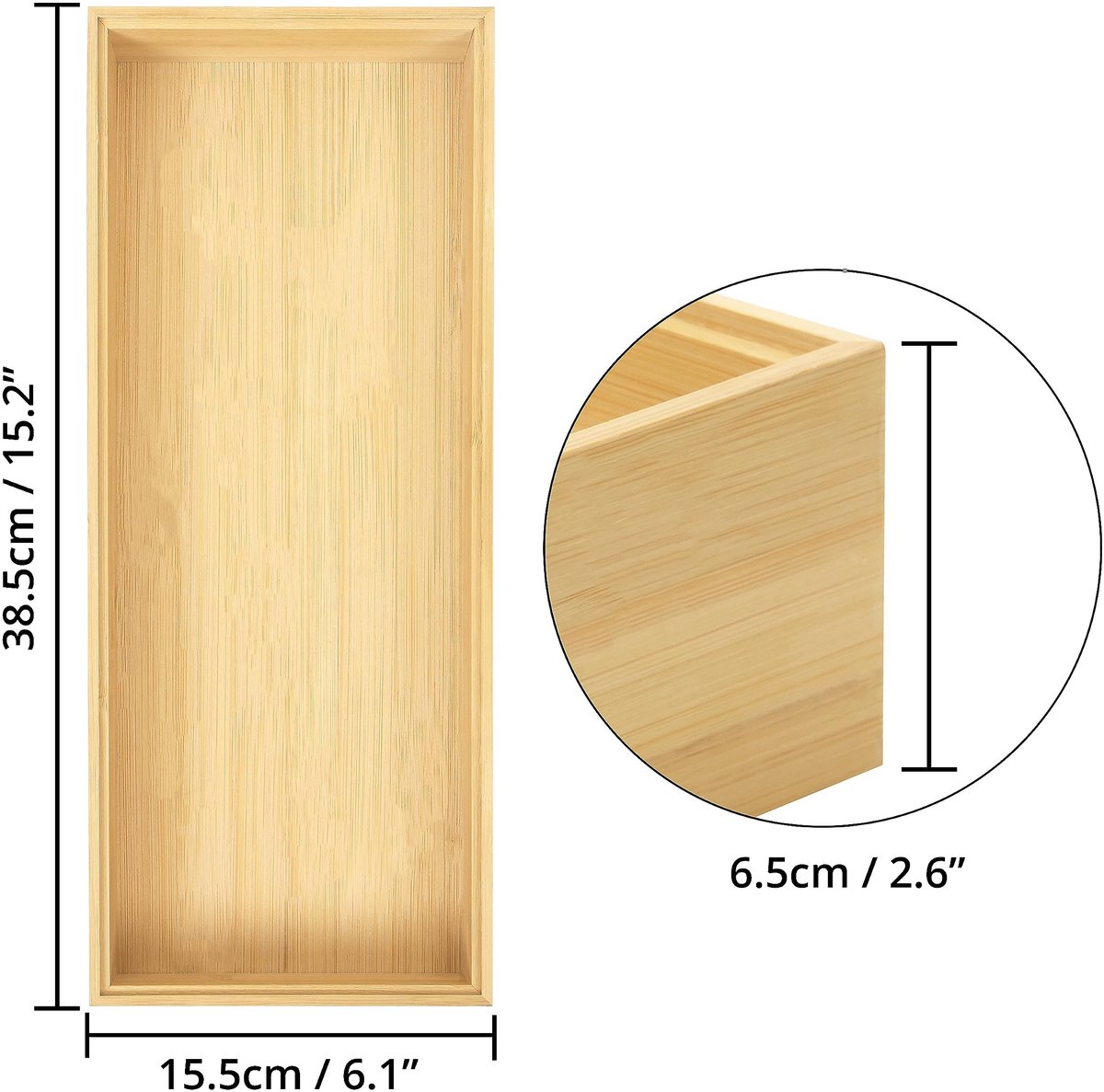 Dailygoods- Lade Organizer Bamboe - 2 Stuks - Houten Bestek Organizer - Keukengerei Houder - Stapelbaar - 15,5 x 6,5 x 38,5 cm - Bestekhouder