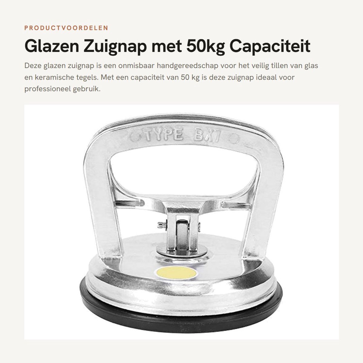 Dailygoods- Zuignap 50 kg - Aluminiumlegering - Tegelheffer - 120 mm Diameter - Handmatig Gereedschap - Betrouwbaar in gebruik - Zuignapheffer