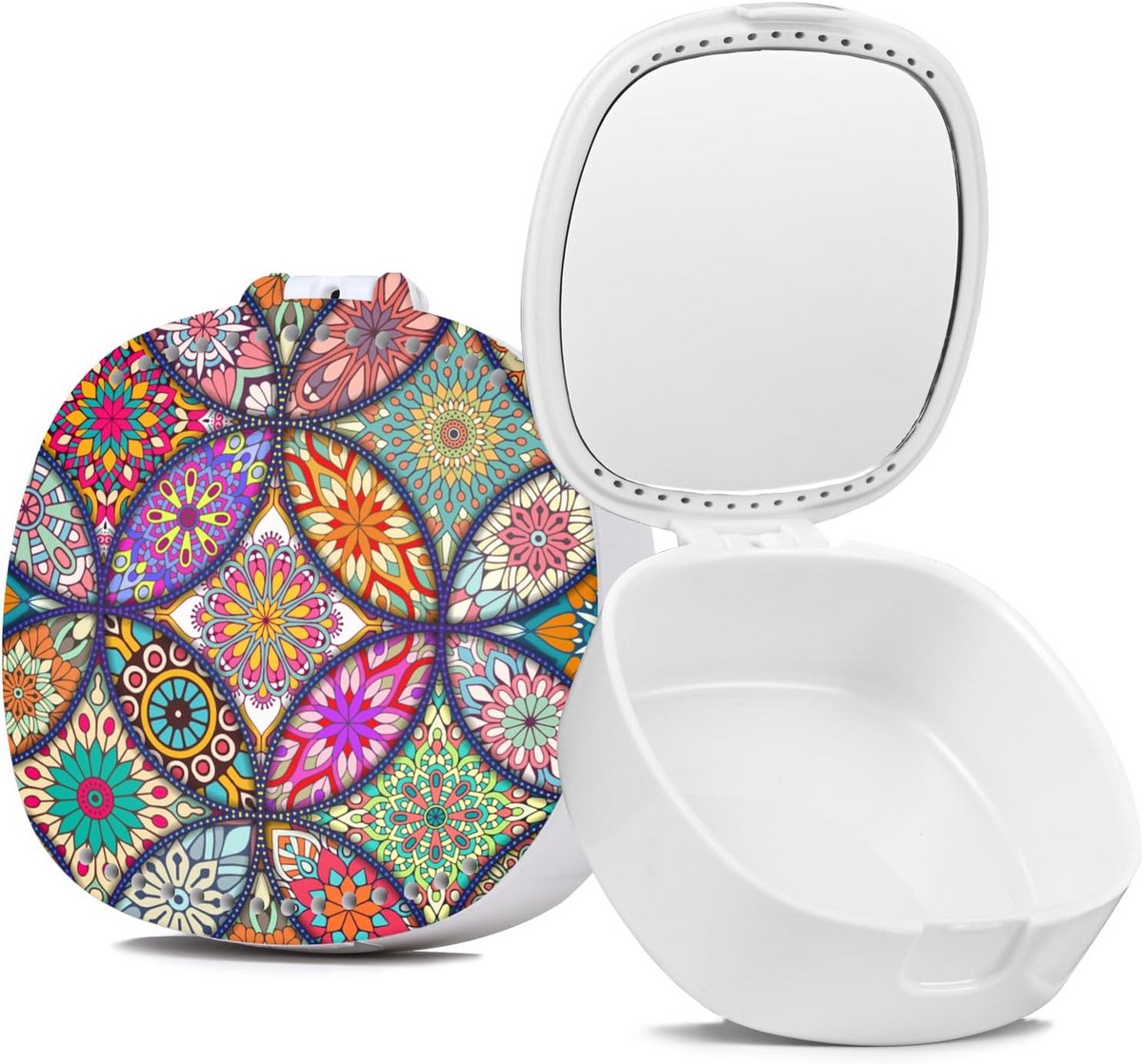 Retainer Hoesje - Mondbeschermer Houder - Hygiënisch Opbergen - Met Ingebouwde Spiegel - 7.9 x 8.4 cm - Kleurrijk Mandala