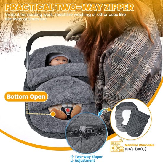 Baby voetenzak - Universele omslag - Warmte buiten - Verstelbare drukknopen - 28 x 21 x 9 cm - Donkergrijs — afbeelding 4
