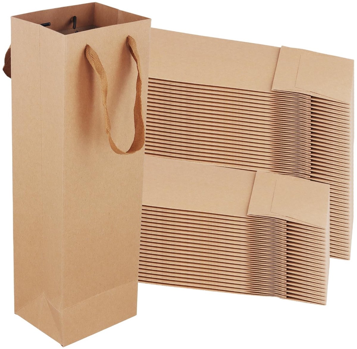 Dailygoods - 60 Kraft Papier Wijn Geschenkzakken - Bruine Flessen Zak met Handgrepen voor Feest en Bruiloft