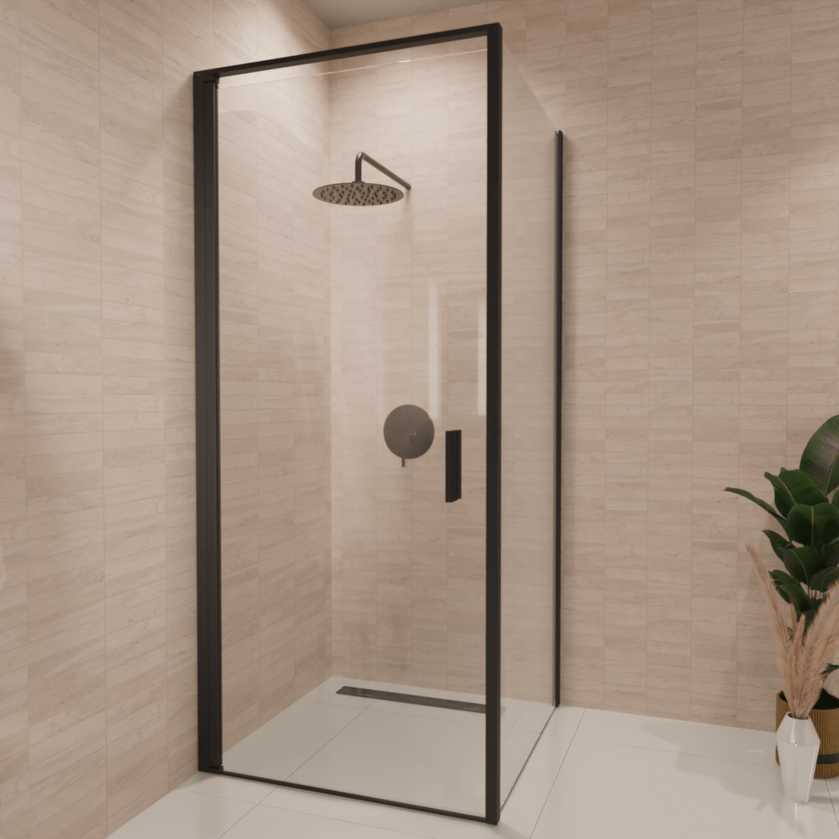 Lomazoo Douchecabine Bogota - 90x90x200cm - Zwart - 6mm Helder Glas - Nano Coating Anti Kalk