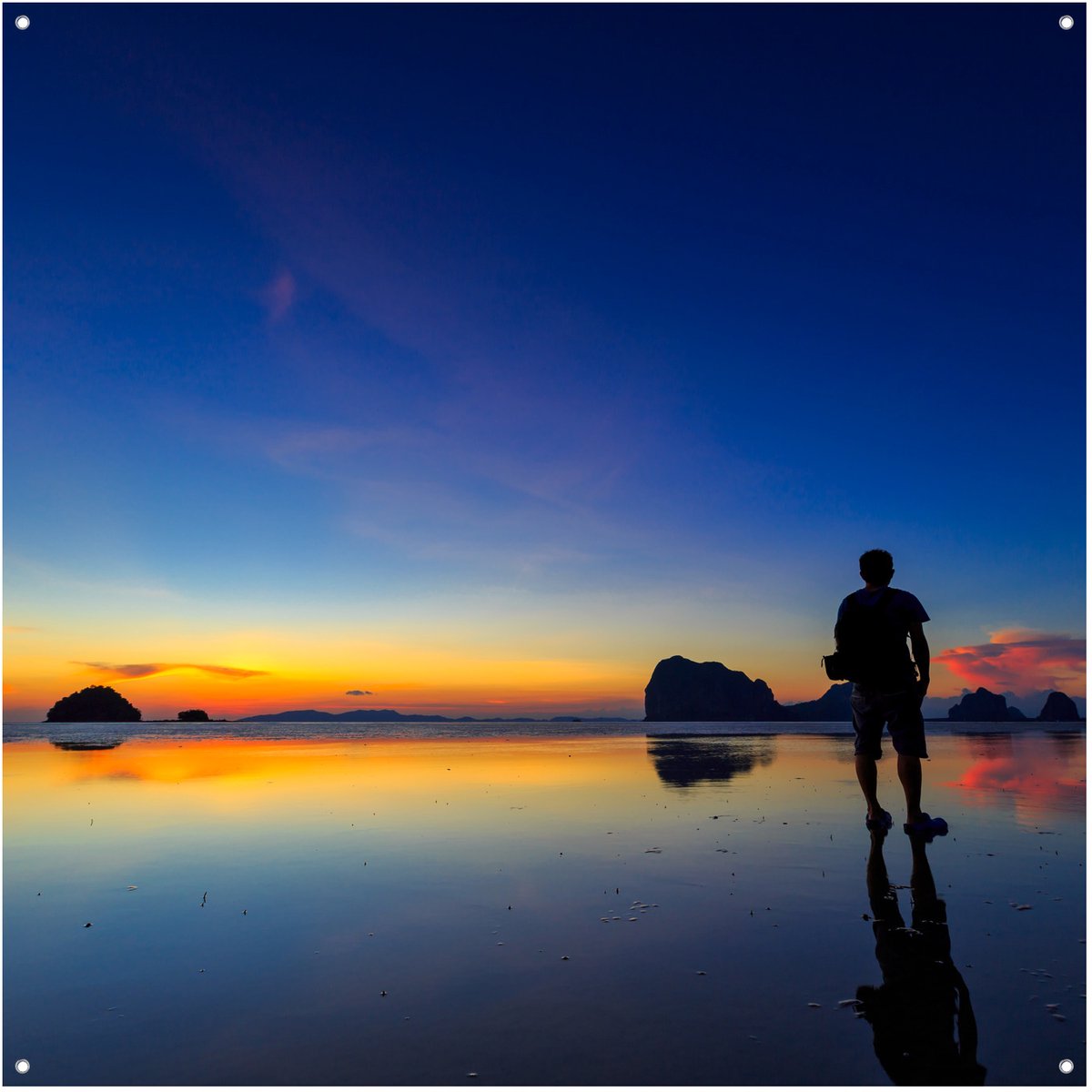 Zonsondergang Strand - Tuinposter - Tuindoek - 80x80 cm - Buitenposter - Schuttingdoek - Tuinschilderij voor Buiten