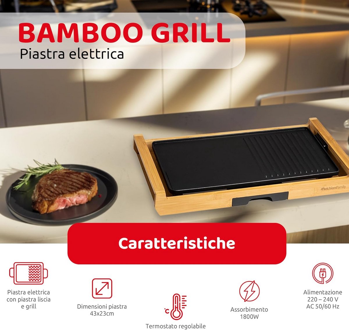 Elektrische Grill - Bakplaat - Buiten Koken - Afneembare Bamboe Schaal - 43x23 cm - Zwart