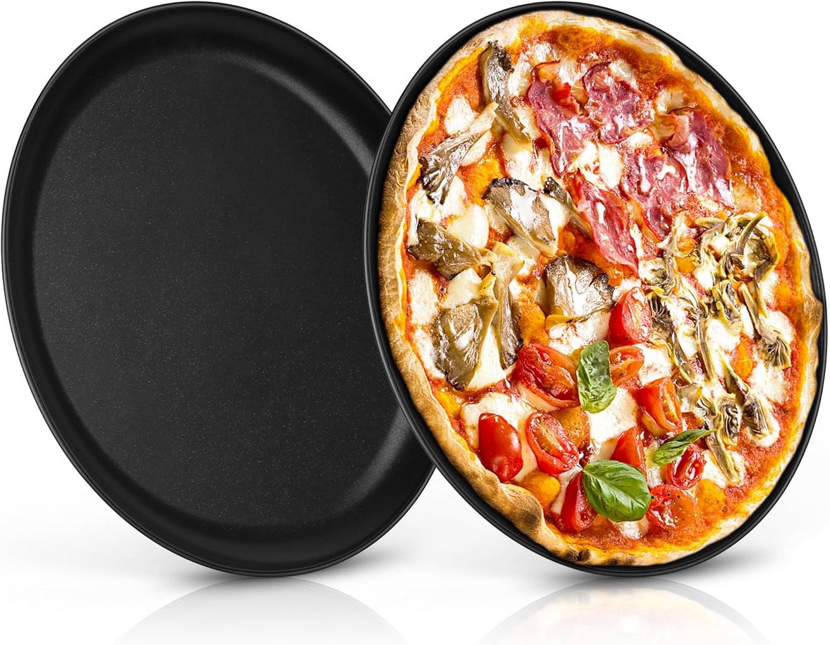 Pizzaplaat Bakplaat Pizza Bakken Antiaanbaklaag 30 cm Zwart