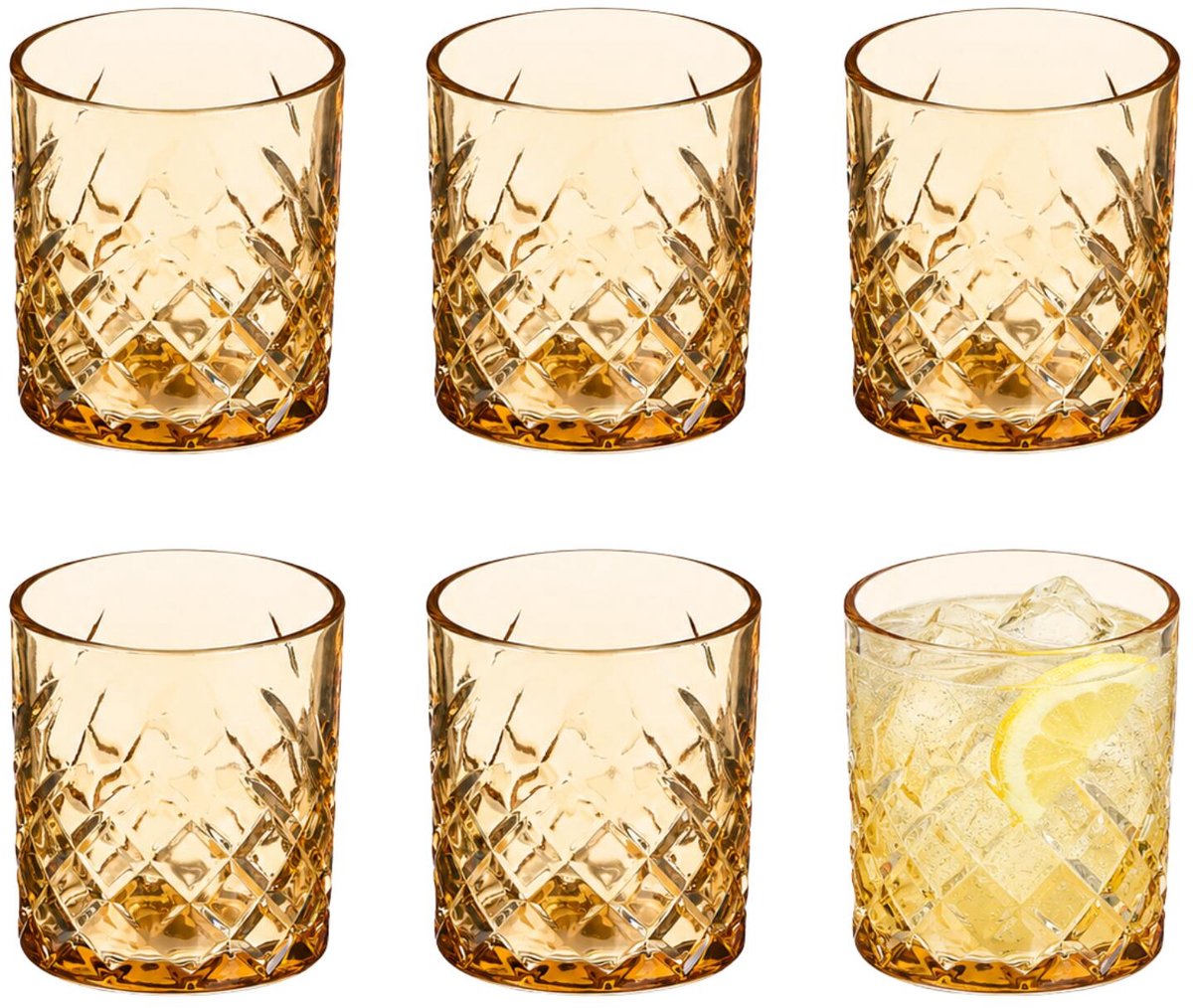 Vivalto Drinkglazen Fantasy - 6x stuks - 350 ml - glas - amber transparant - waterglazen