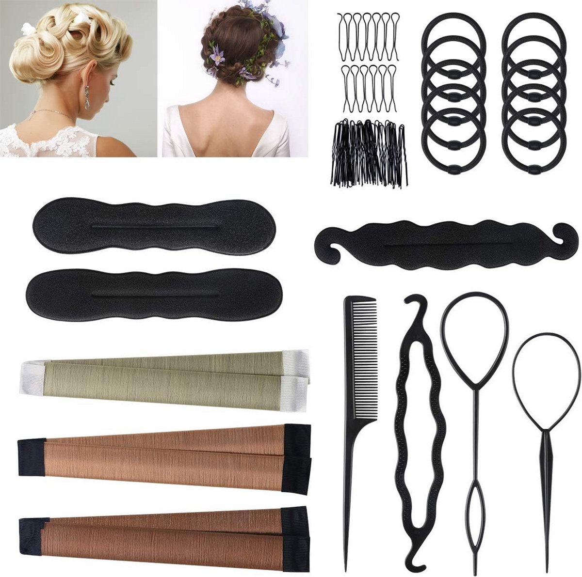 Kappersset Haarstyling - Haaraccessoires Gereedschap - Verschillende Kapsels - 24 Delige Set - 230 gram - Zwart