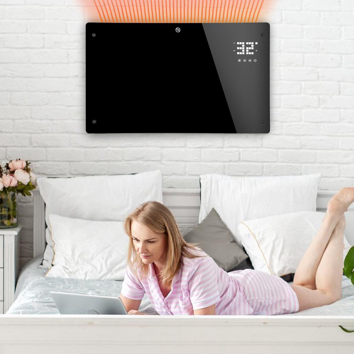 Elektrische verwarming - Glazen paneel - Ruimte verwarmen - Wifi app bediening - 2000 Watt - Zwart