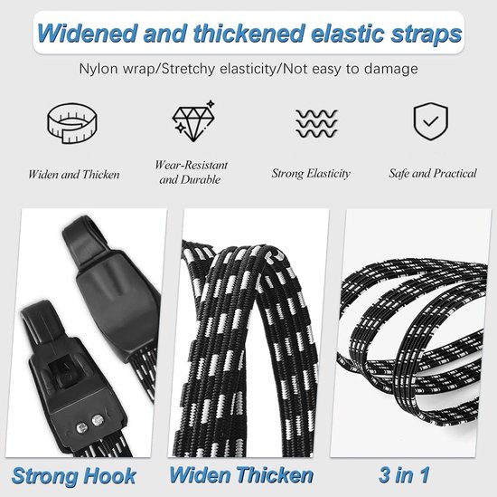 Set van 5 Elastische Spanbanden en Bagagenetten met Haken voor Fiets, Motor en Bagagedrager — afbeelding 3