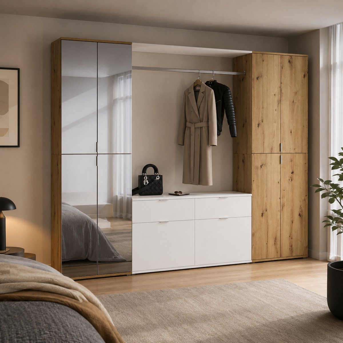 Kledingkast Projekt X Emob - Artisan Oak & Wit - 243x193x34 Cm