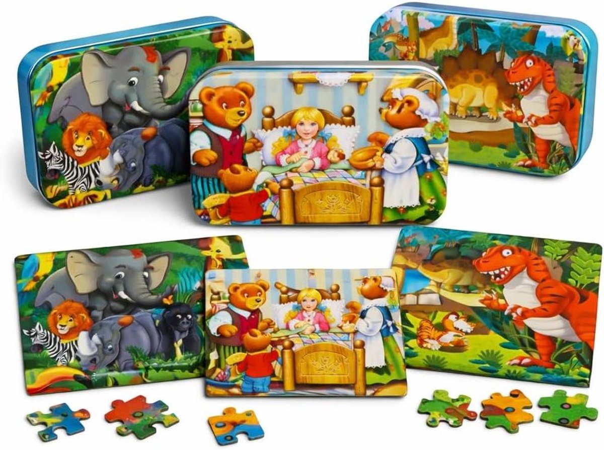 Houten Kinderpuzzels - Educatieve Puzzels - Cognitieve Ontwikkeling - Met Metalen Doos - 60 Stukjes - Meerkleurig