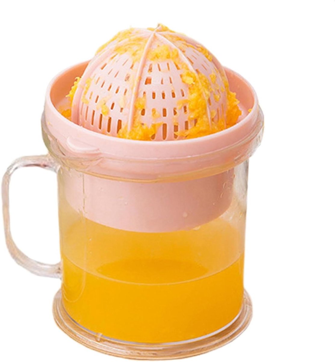 Citroenpers met beker - Handpers citrus - Sap extraheren - Ingebouwde zeef - 15 x 12 x 15 cm - Roze