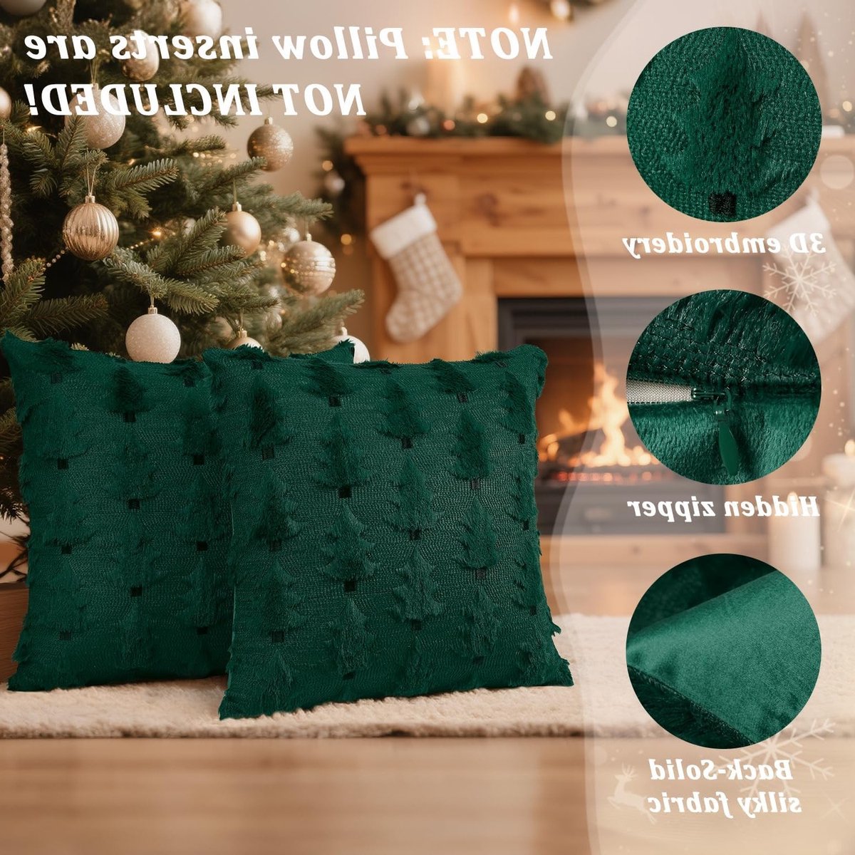 Kerst Kussenhoezen 45x45cm Set van 2 Zachte Pluche Neppels voor Kerstboom Decoratie en Winterse Feestdagen Groen