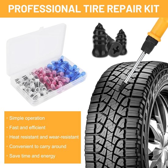 Bandenreparatieset - Vacuüm nagels - Snelle reparatie - 3 maten set - 100 stuks - Zwart — afbeelding 2