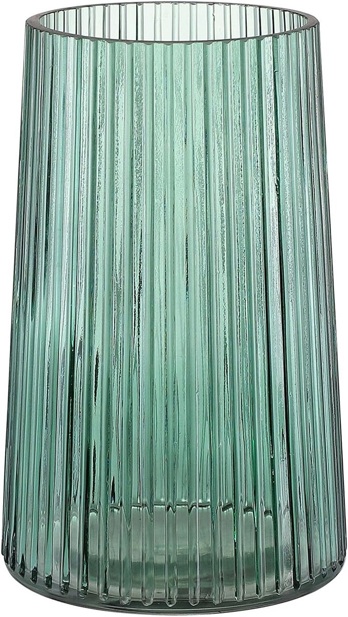Moderne Groene Glazen Vaasje voor Bloemen, Ribbel Design voor Slaapkamer, Woonkamer en Kantoor, 20 cm, Decoratief en Stijlvol