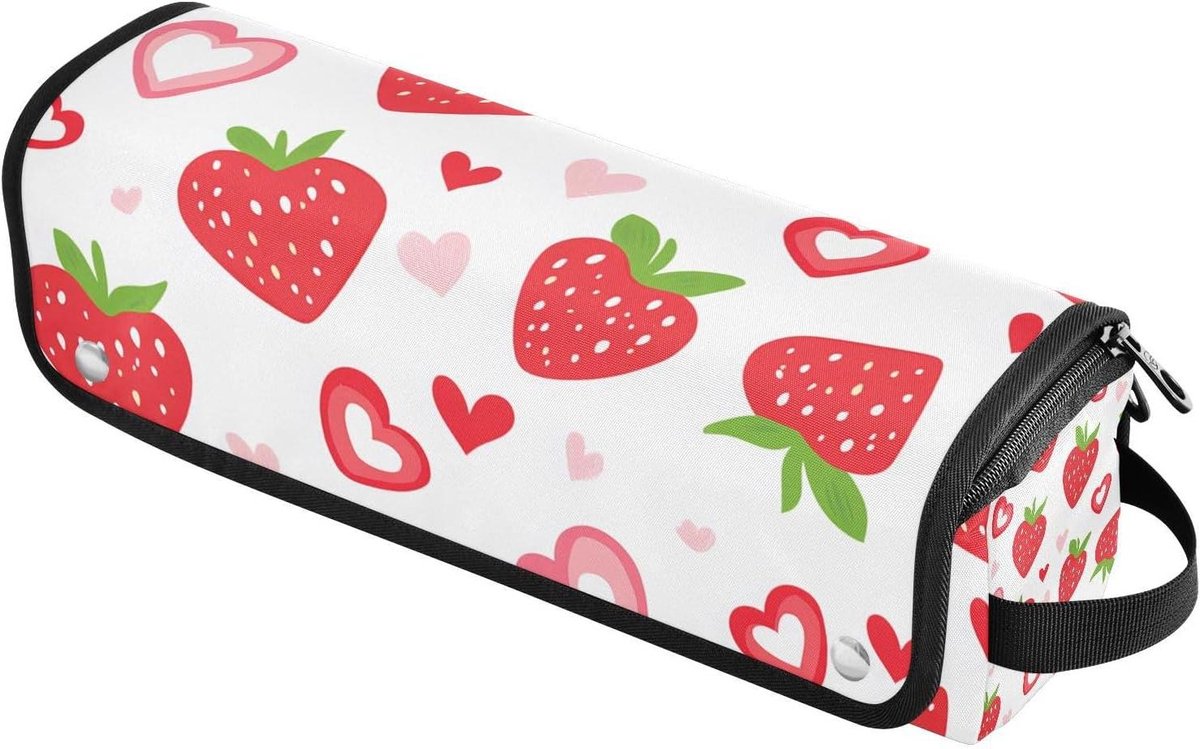 Krultang Reisfoedraal - Hittebestendige Mat - Haarstyling Onderweg - 2-in-1 Ontwerp - 37 cm Lengte - Aardbei Stijl