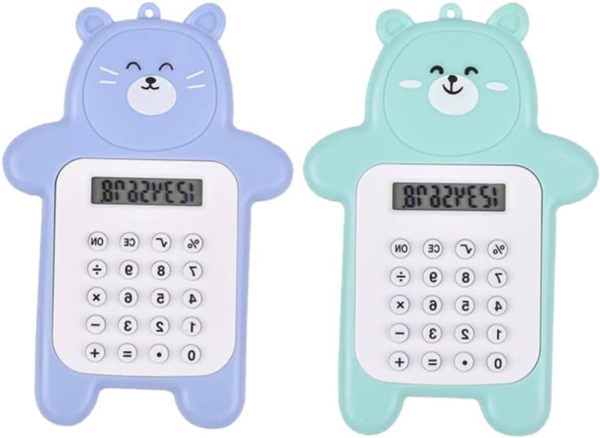 Rekenmachine set - Basis rekenmachine - School en kantoor - Schattig beer design - 2 stuks 6.5x9.5cm - Blauw Groen