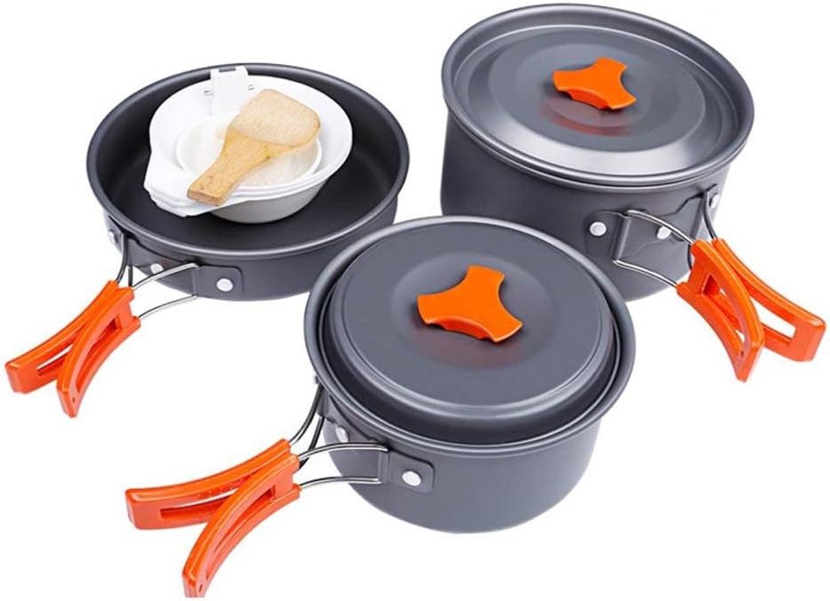 Camping Pannenset - Kookgerei Set - Buiten Koken - Antiaanbaklaag - Voor 2-3 Personen - Grijs