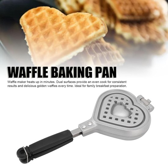 Wafelpan Hartvormig - Wafelijzer Pan - Ontbijt Bakken - Dubbelzijdig Ontwerp - 5.7x13.8 inch - Zwart — afbeelding 3
