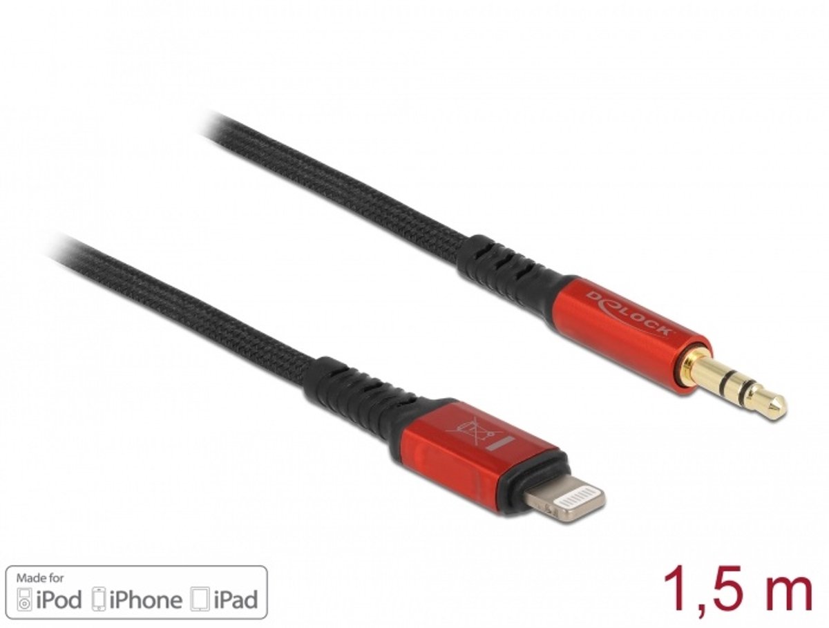 Audiokabel 8 pin bliksem man naar stereo jack mannelijk 3,5 mm 3 pin 1,5 m