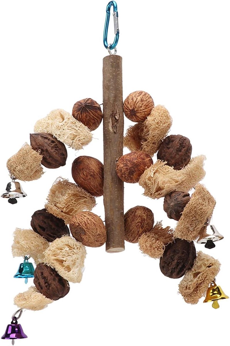 Vogel kauwspeelgoed - Luffa noten - Snavel reinigen - Natuurlijke materialen - 22 x 17 x 6 cm - Natuurlijk